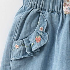 Dave&Bella Girls Autumn Cotton Embroidery Crafted Casual Denim Drawstring Pants