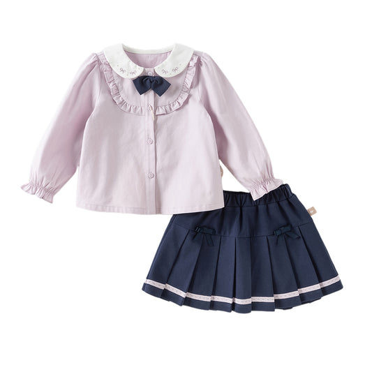 Dave&Bella Toddler Girls Autumn Grey Purple Shirt Skirt Suits Set