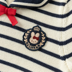 Dave&Bella Toddler Girls Autumn Nave Blue Striped Naval Style Mesh A-line Dress