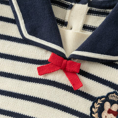 Dave&Bella Toddler Girls Autumn Nave Blue Striped Naval Style Mesh A-line Dress