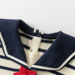 Dave&Bella Toddler Girls Autumn Nave Blue Striped Naval Style Mesh A-line Dress