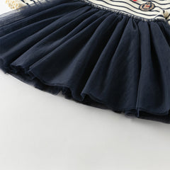 Dave&Bella Toddler Girls Autumn Nave Blue Striped Naval Style Mesh A-line Dress
