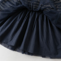 Dave&Bella Toddler Girls Autumn Nave Blue Striped Naval Style Mesh A-line Dress