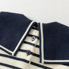 Dave&Bella Toddler Girls Autumn Nave Blue Striped Naval Style Mesh A-line Dress