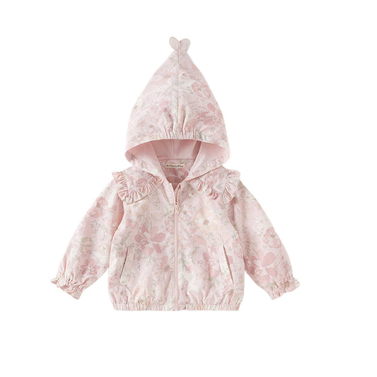 Dave&Bella Girls Autumn Pink Floral Print Hoodie Jacket Coat
