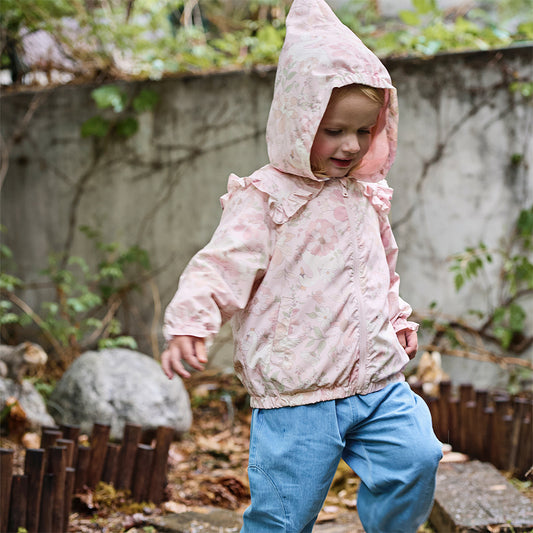 Dave&Bella Girls Autumn Pink Floral Print Hoodie Jacket Coat