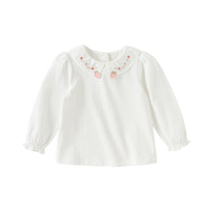 Dave&Bella Girls Toddler Cotton Flower Embroidery T-shirt Tops