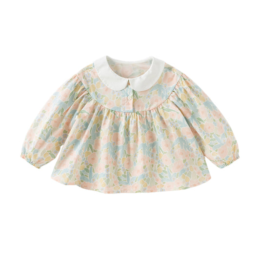 Dave&Bella Toddler Girls Autumn Floral Print Cotton Shirts Tops