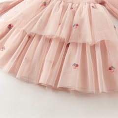 Dave&Bella Girls Autumn Sweet Pink A-line Princess Mesh Dress with Cape