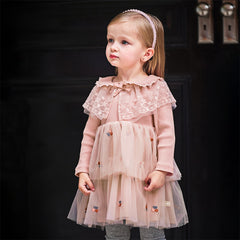 Dave&Bella Girls Autumn Sweet Pink A-line Princess Mesh Dress with Cape