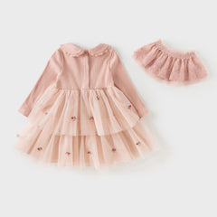 Dave&Bella Girls Autumn Sweet Pink A-line Princess Mesh Dress with Cape