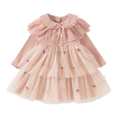 Dave&Bella Girls Autumn Sweet Pink A-line Princess Mesh Dress with Cape