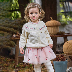 Dave&Bella Girls Autumn Cotton Fashion Flower Embroidery Knit Cardigan Coat Top