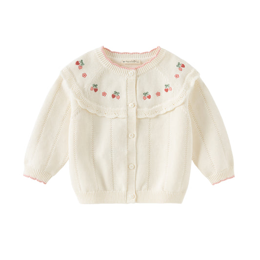 Dave&Bella Girls Autumn Cotton Fashion Flower Embroidery Knit Cardigan Coat Top