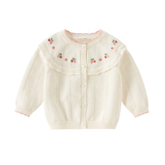 Dave&Bella Girls Autumn Cotton Fashion Flower Embroidery Knit Cardigan Coat Top