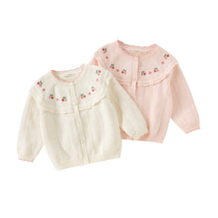 Dave&Bella Girls Autumn Cotton Fashion Flower Embroidery Knit Cardigan Coat Top