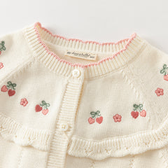 Dave&Bella Girls Autumn Cotton Fashion Flower Embroidery Knit Cardigan Coat Top