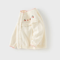 Dave&Bella Girls Autumn Cotton Fashion Flower Embroidery Knit Cardigan Coat Top