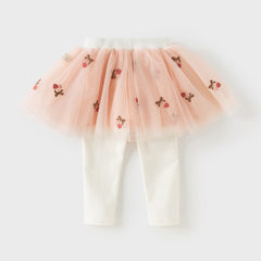 Dave&Bella Toddler Girls Autumn Sweet Pearl White Tulle Mesh Skirt Pants
