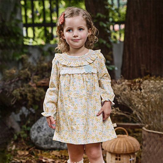 Dave&Bella Girls Autumn Cotton Floral Long Sleeve A-line Princess Dress