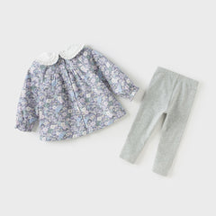 Dave&Bella Toddler Girls Cotton Printed Top Pants Two-piece Outfit Sets