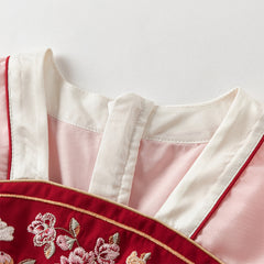 Dave&Bella Girls Autumn Adorable Drak Red Chinese Style Hanfu Mesh Princess Dress