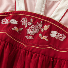 Dave&Bella Girls Autumn Adorable Drak Red Chinese Style Hanfu Mesh Princess Dress