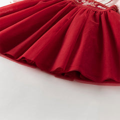 Dave&Bella Girls Autumn Adorable Drak Red Chinese Style Hanfu Mesh Princess Dress