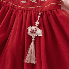 Dave&Bella Girls Autumn Adorable Drak Red Chinese Style Hanfu Mesh Princess Dress