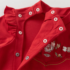 Dave&Bella Baby Girls Autumn Cotton Antibacterial Red One-Pieces Romper