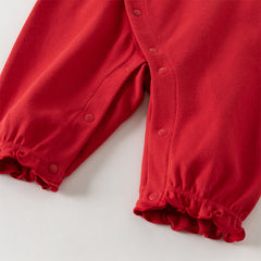 Dave&Bella Baby Girls Autumn Cotton Antibacterial Red One-Pieces Romper