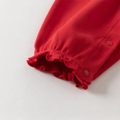 Dave&Bella Baby Girls Autumn Cotton Antibacterial Red One-Pieces Romper