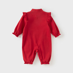 Dave&Bella Baby Girls Autumn Cotton Antibacterial Red One-Pieces Romper