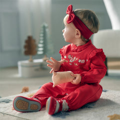 Dave&Bella Baby Girls Autumn Cotton Antibacterial Red One-Pieces Romper