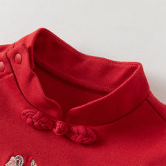 Dave&Bella Baby Girls Autumn Cotton Antibacterial Red One-Pieces Romper