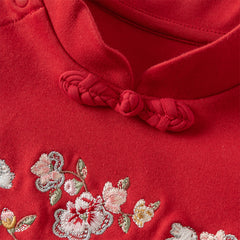 Dave&Bella Baby Girls Autumn Cotton Antibacterial Red One-Pieces Romper