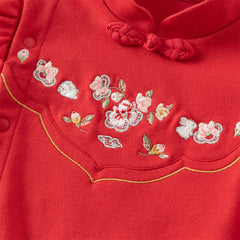 Dave&Bella Baby Girls Autumn Cotton Antibacterial Red One-Pieces Romper