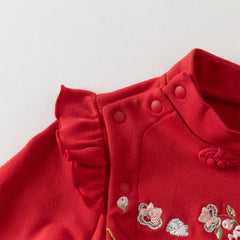 Dave&Bella Baby Girls Autumn Cotton Antibacterial Red One-Pieces Romper