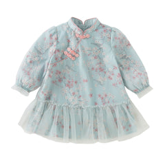 Dave&Bella Girls Autumn Elegance Chinese Style Mesh Floral A-line Party Dress