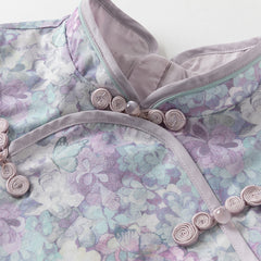 Dave&Bella Girls Autumn Purple Flora Chinese Style Noble Mesh A-line Dress