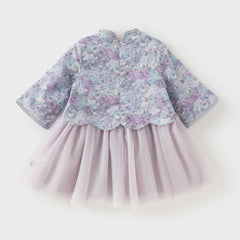 Dave&Bella Girls Autumn Purple Flora Chinese Style Noble Mesh A-line Dress