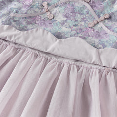 Dave&Bella Girls Autumn Purple Flora Chinese Style Noble Mesh A-line Dress