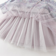 Dave&Bella Girls Autumn Purple Flora Chinese Style Noble Mesh A-line Dress