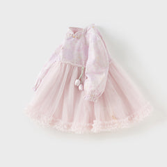 Dave&Bella Girls Autumn Hydrangea Print Mesh Chinese Style A-line Princess Dress