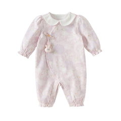 Dave&Bella Girls Autumn Cotton Hydrangea Print One-piece Crawling Suit Romper