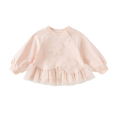 Dave&Bella Toddler Girls Autumn Sweet Pink Mesh Dress-style Sweatshirts Tops