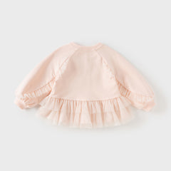 Dave&Bella Toddler Girls Autumn Sweet Pink Mesh Dress-style Sweatshirts Tops