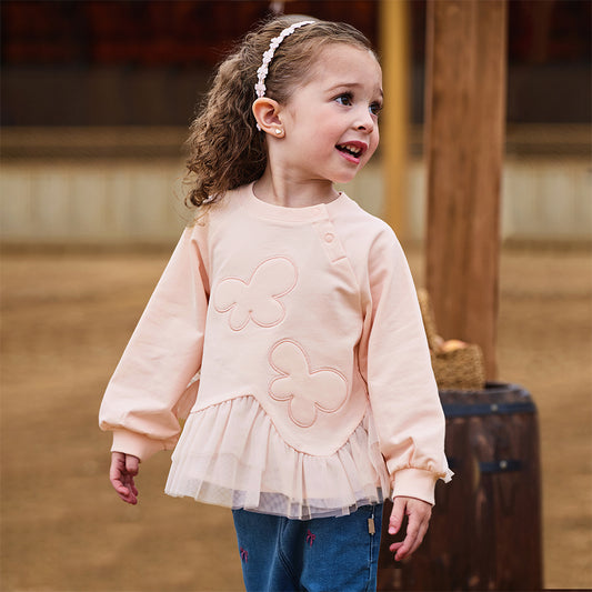 Dave&Bella Toddler Girls Autumn Sweet Pink Mesh Dress-style Sweatshirts Tops