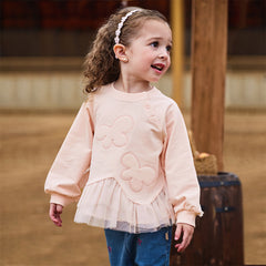 Dave&Bella Toddler Girls Autumn Sweet Pink Mesh Dress-style Sweatshirts Tops