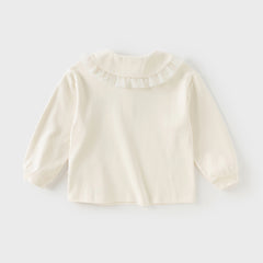 Dave&Bella Kids Girls Autumn Cotton Pearl White Sweet T-shirt Tops